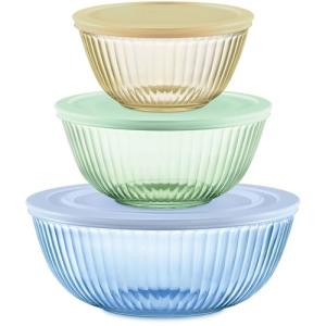 Pyrex Sculpted Tinted Glass Mixing Bowls - 6PC