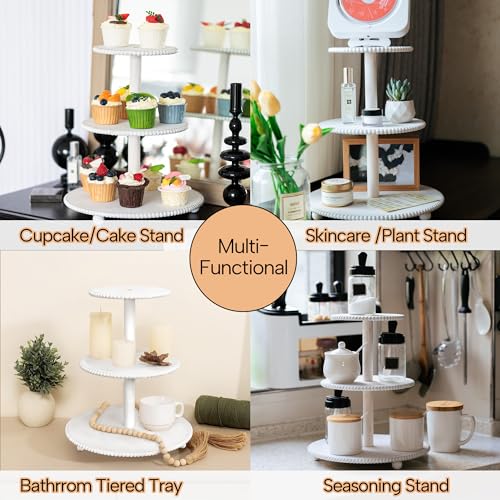 3 Tier Beaded Cupcake Stand - Farmhouse Wedding Decor