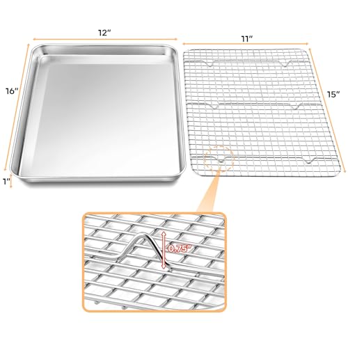 TeamFar Stainless Steel Baking Sheet with Rack, 16 x 12 Inch