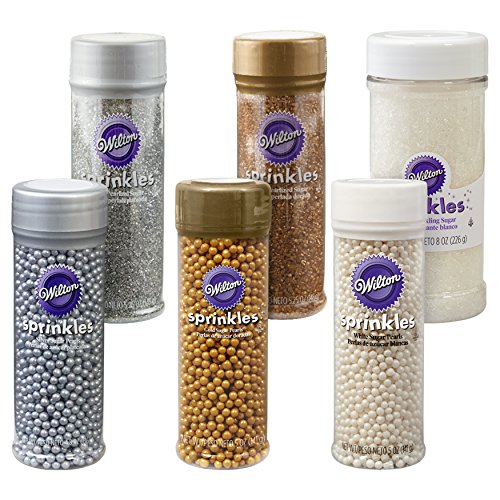 6-Piece Wilton Cupcake Sprinkles Set in Gold, Silver, White