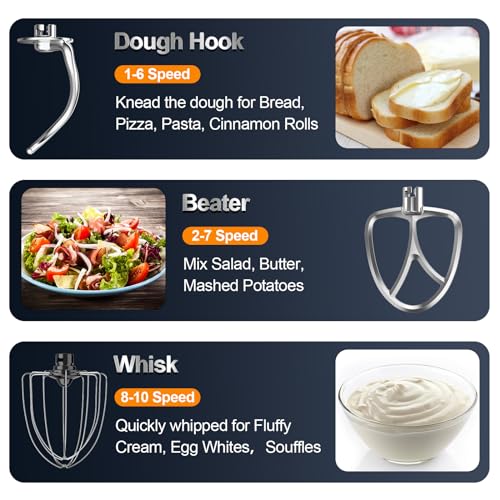 Honinst 6.5QT 10-Speed Electric Stand Mixer, 3-In-1 Baking Kit