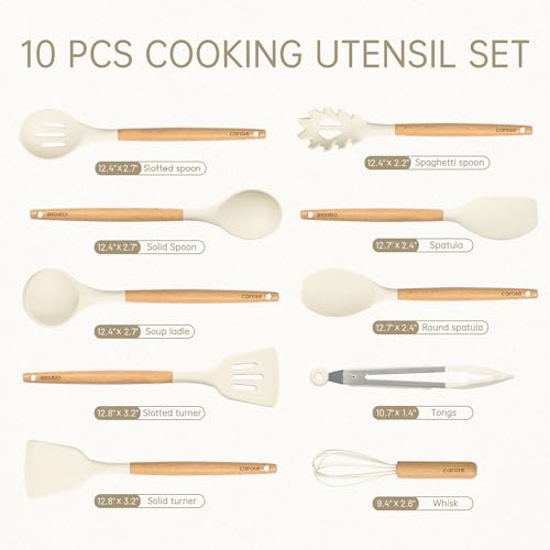 10-Piece Silicone Cooking Utensils Set with Wooden Handle