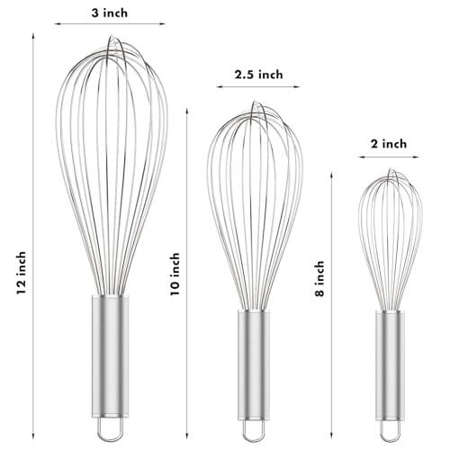 Stainless Steel Professional Balloon Whisk Set - 3 Sizes
