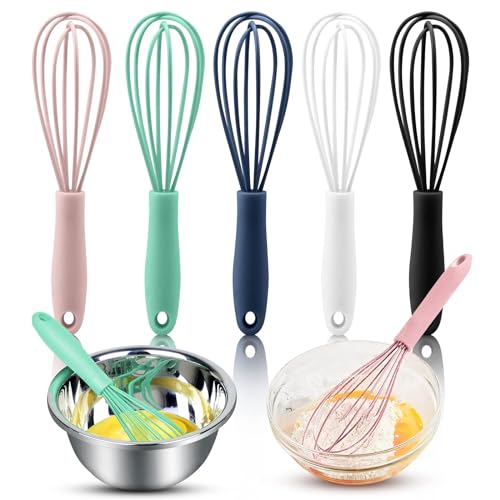 Assorted Mini Silicone Kitchen Whisks - 5 Pack