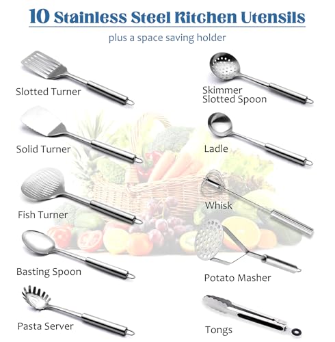 11pc Stainless Steel Kitchen Utensil Set with Holder