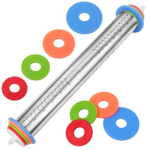 Adjustable Rolling Pin with Thickness Rings, Stainless Steel