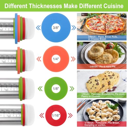 Adjustable Rolling Pin with Thickness Rings, Stainless Steel