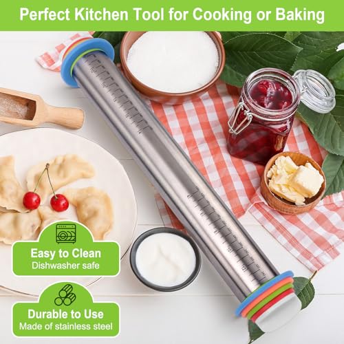 Adjustable Rolling Pin with Thickness Rings, Stainless Steel