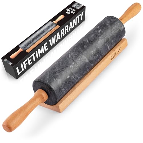 Zulay Kitchen Marble Rolling Pin with Beechwood Handle
