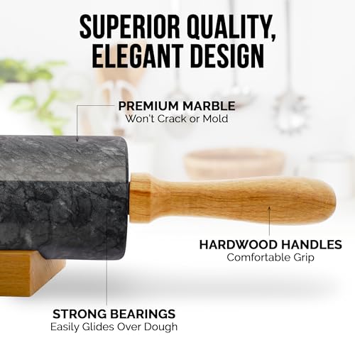 Zulay Kitchen Marble Rolling Pin with Beechwood Handle