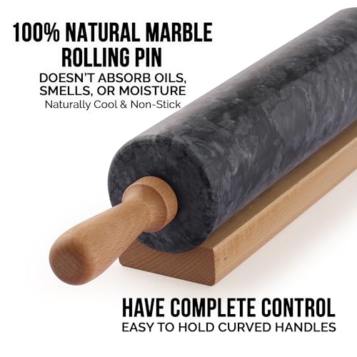 Zulay Kitchen Marble Rolling Pin with Beechwood Handle