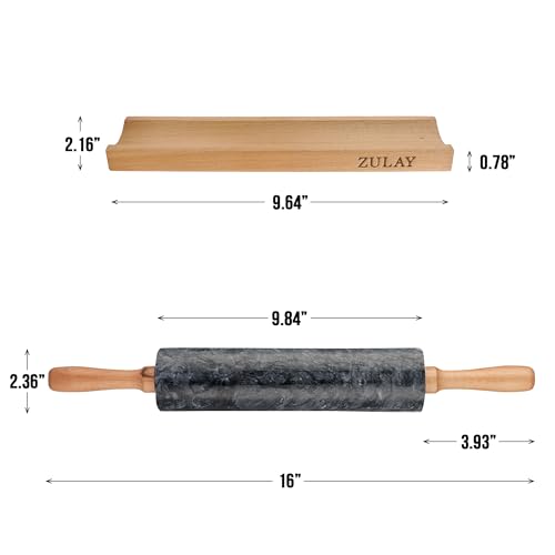 Zulay Kitchen Marble Rolling Pin with Beechwood Handle