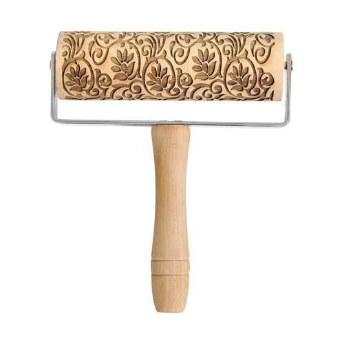 Floral Scroll Mini Embossing Rolling Pin, Poplar Wood