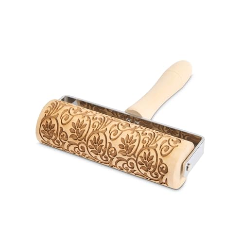 Floral Scroll Mini Embossing Rolling Pin, Poplar Wood