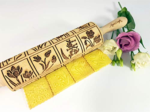 Floral Embossing Rolling Pin for Baking and Pottery
