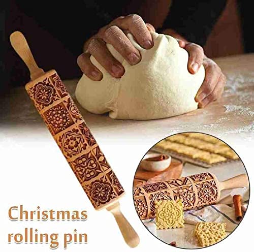 Christmas Wooden Rolling Pin for Embossed Baking Cookies