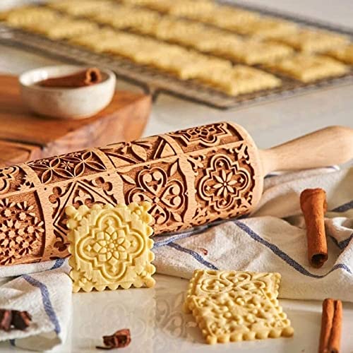 Christmas Wooden Rolling Pin for Embossed Baking Cookies
