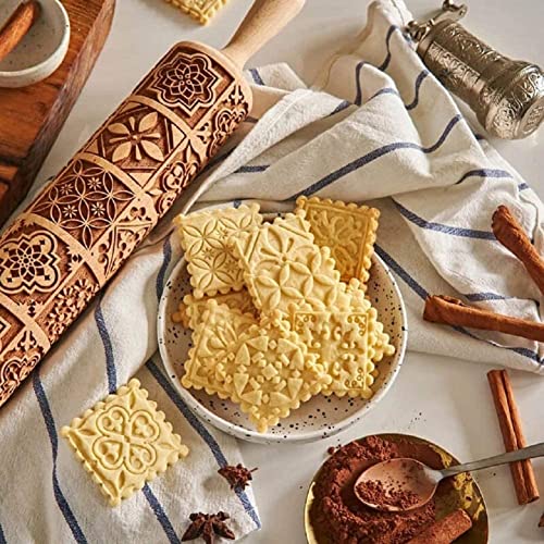 Christmas Wooden Rolling Pin for Embossed Baking Cookies