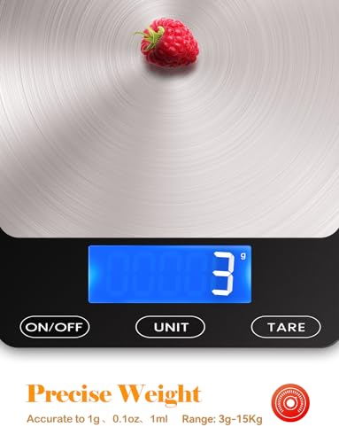 Digital Kitchen Scale - 33lb - Rechargeable Stainless Steel