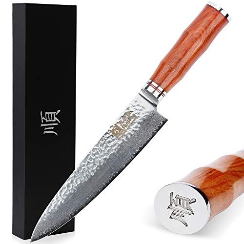 8-inch Gyuto Chef's Knife - Damascus, Bloodwood Handle