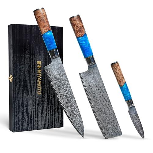 Miyamoto 3-Piece Damascus Chef Knife Set