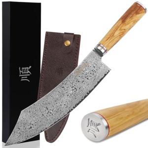 YOUSUNLONG 10-Inch Meat Cleaver with Olive Wood Handle
