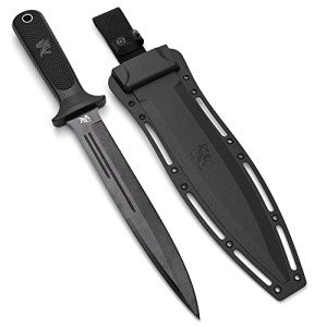 ODENWOLF W-Catcher Fixed Blade Knife with Sheath - Large Hunting Knife made of D2 steel - Big Fixed Blade Double Edge Knife with Non-Slip TPE Handle - Full Tang Survival Knife for Outdoor Activities