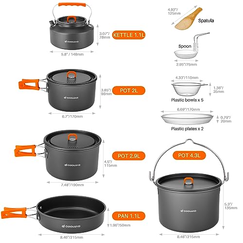 Odoland 18pcs Camping Cookware Set with Plates and Bowls