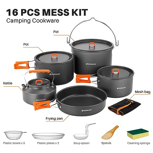 Odoland 18pcs Camping Cookware Set with Plates and Bowls