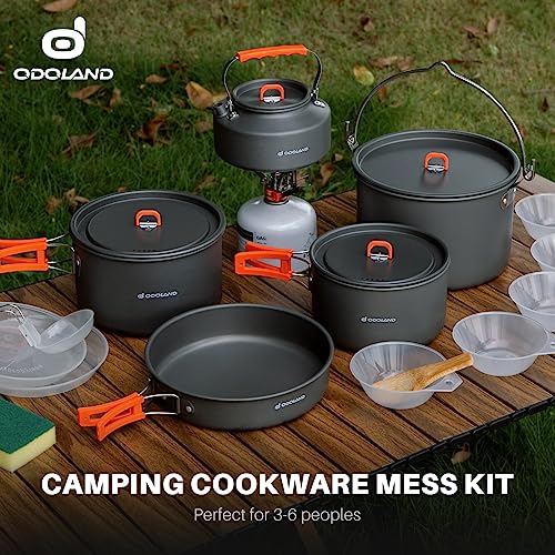 Odoland 18pcs Camping Cookware Set with Plates and Bowls
