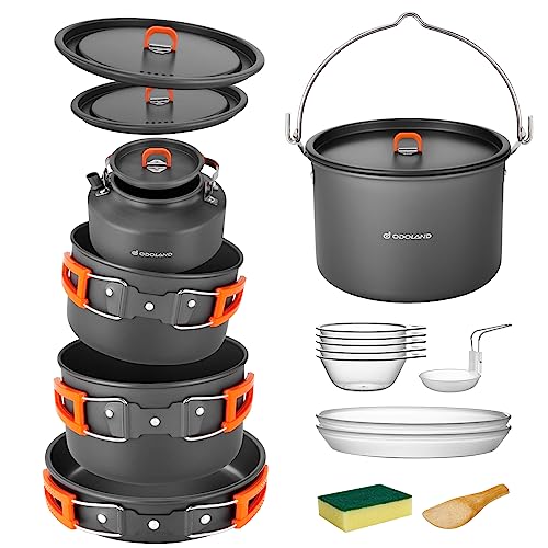 Odoland 18pcs Camping Cookware Set with Plates and Bowls