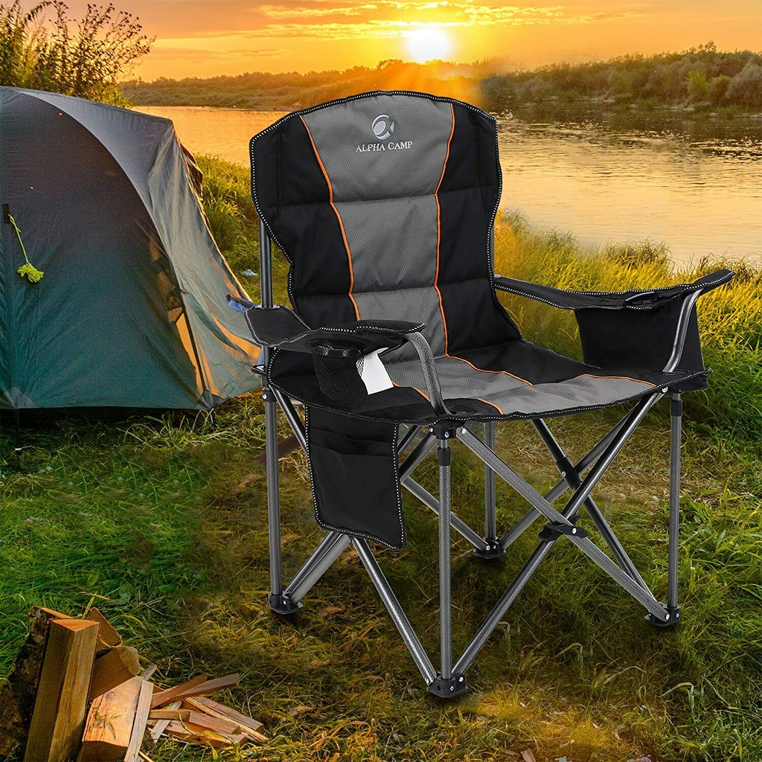 ALPHA CAMP Oversize Outdoor Folding Chair with Cup Holder