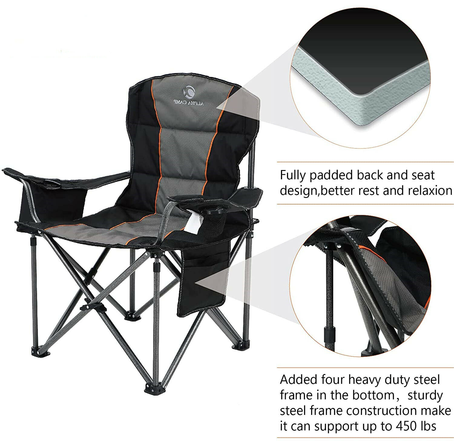 ALPHA CAMP Oversize Outdoor Folding Chair with Cup Holder