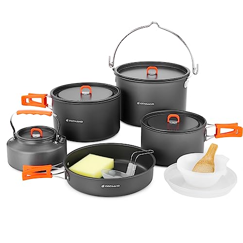 Odoland 18pcs Camping Cookware Set with Plates and Bowls
