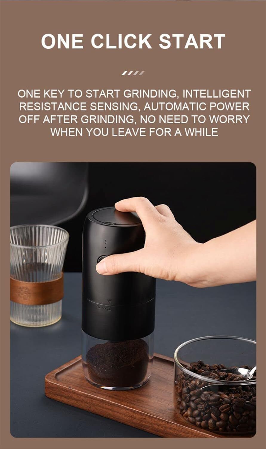 Portable Electric Burr Coffee Grinder with USB Connectivity