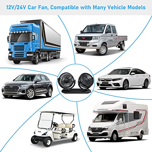 Dual Head Portable Car Fan for Vehicle Air Circulation