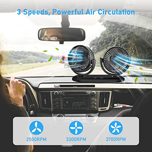 Dual Head Portable Car Fan for Vehicle Air Circulation