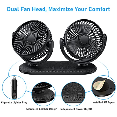 Dual Head Portable Car Fan for Vehicle Air Circulation