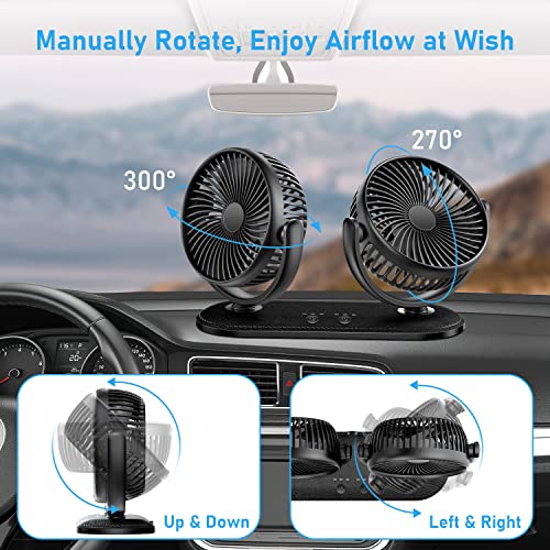 Dual Head Portable Car Fan for Vehicle Air Circulation