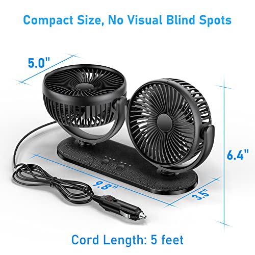 Dual Head Portable Car Fan for Vehicle Air Circulation