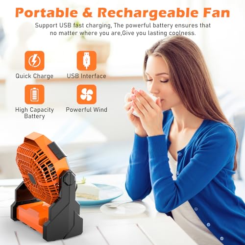 Rechargeable Hangable Camping Fan with LED Lantern (Orange)