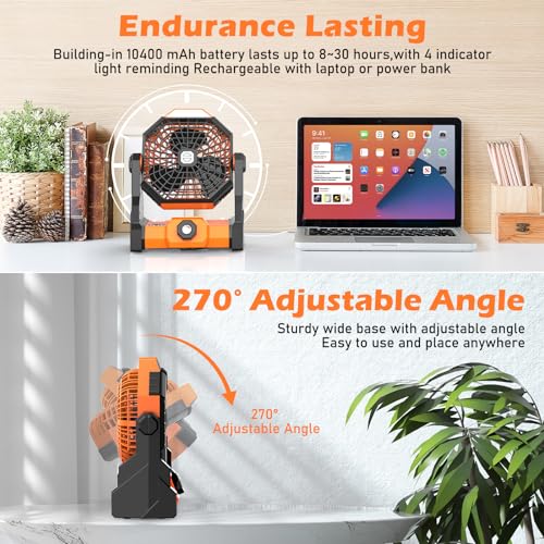 Rechargeable Hangable Camping Fan with LED Lantern (Orange)