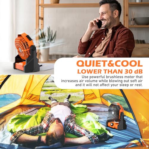 Rechargeable Hangable Camping Fan with LED Lantern (Orange)