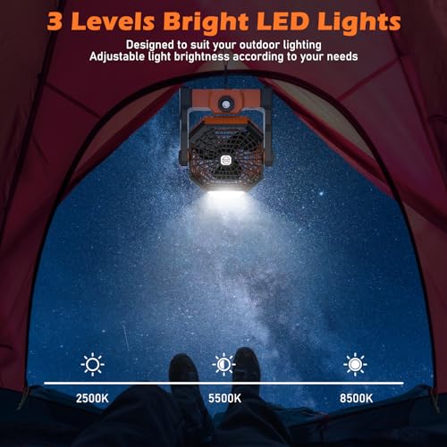 Rechargeable Hangable Camping Fan with LED Lantern (Orange)