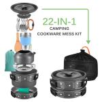 TOMSHOO 22pcs Camping Cookware Mess Kit for Outdoor