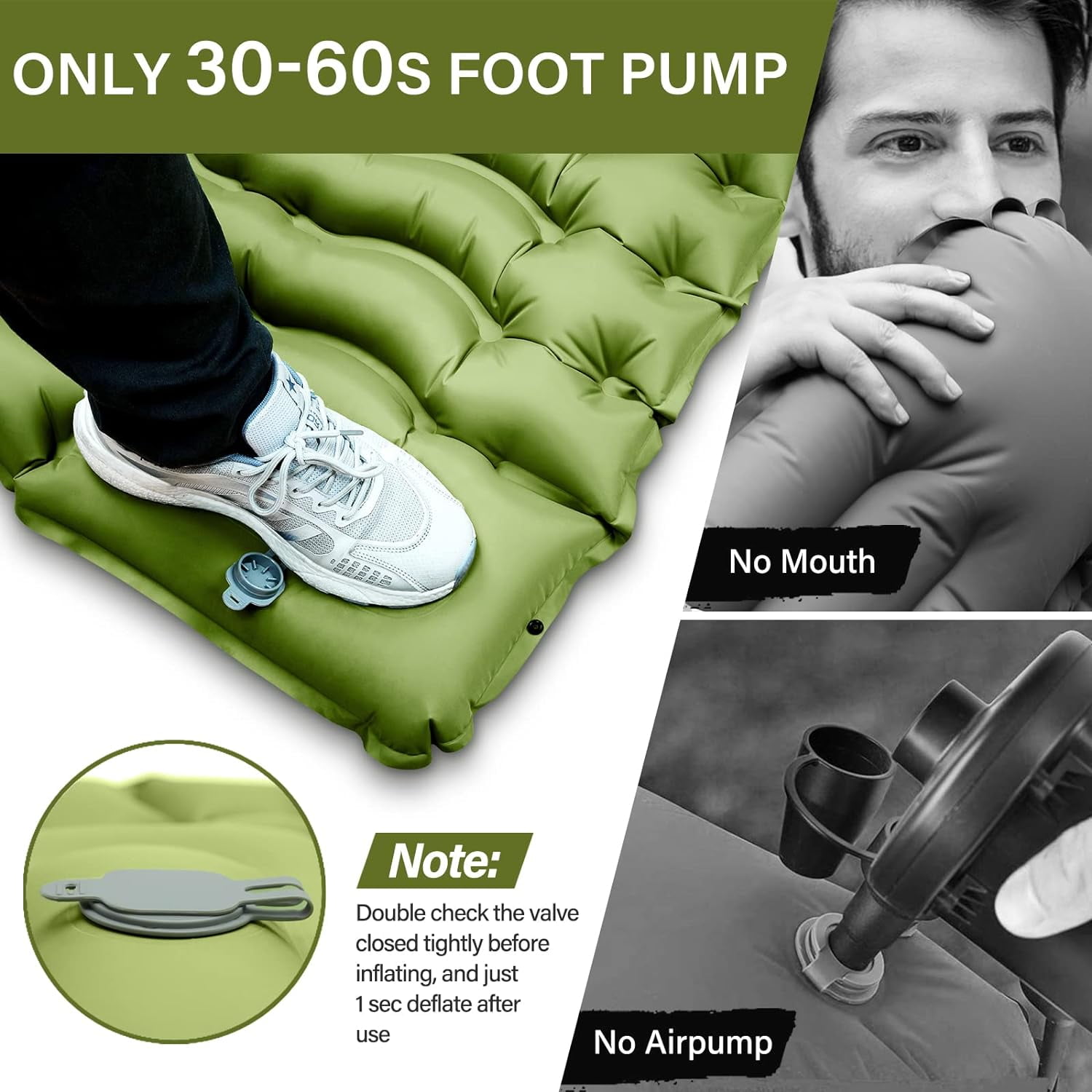 Extra thick inflatable sleeping pad with air pillow