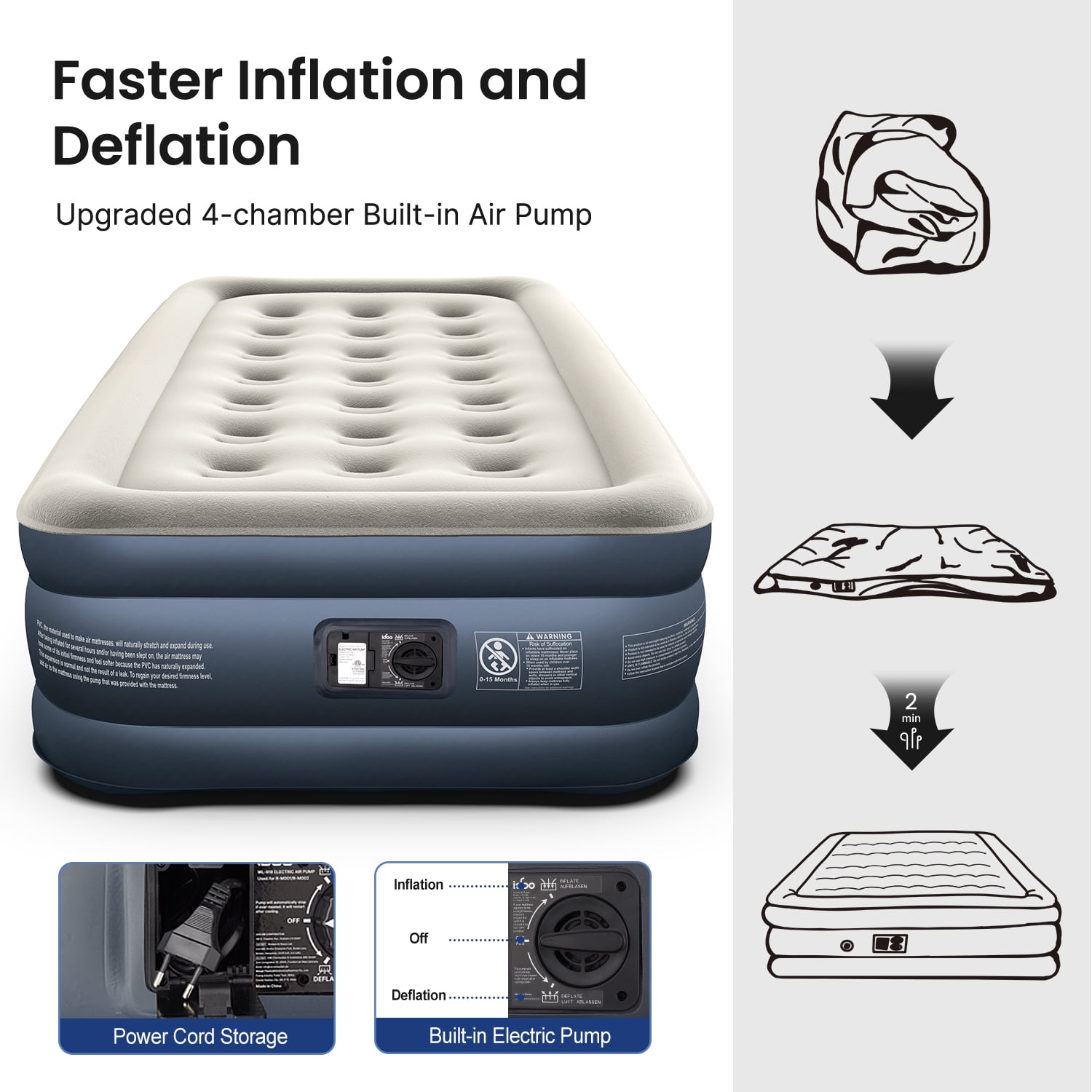 iDOO Inflatable Air Mattress with Built-in Pump