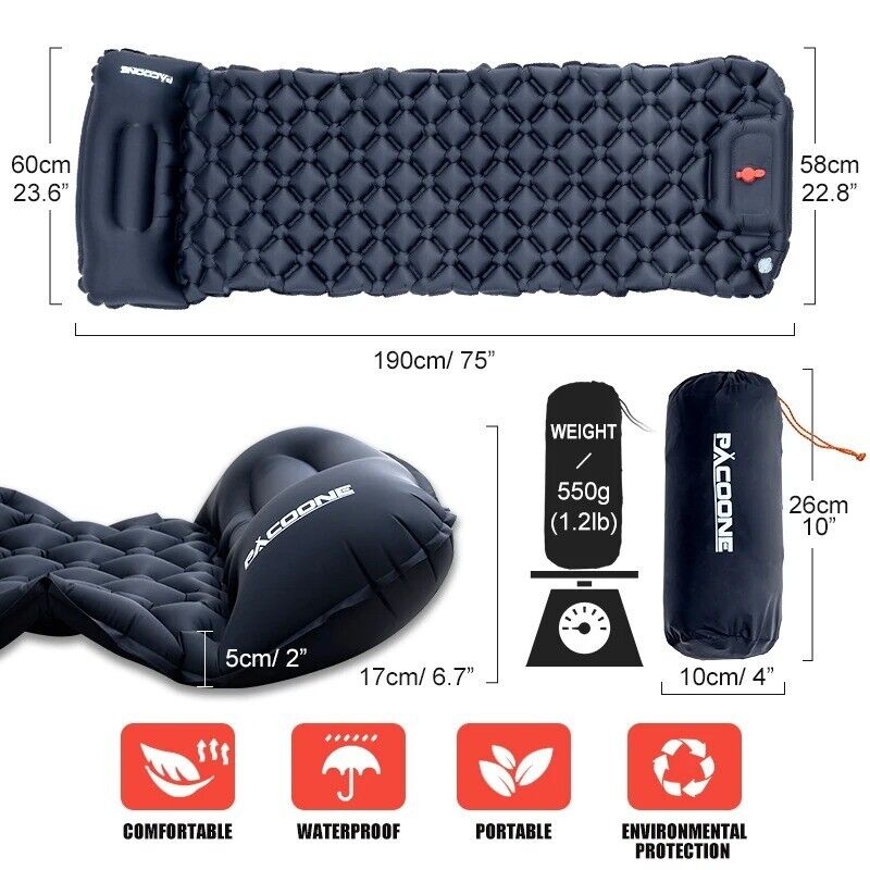 Inflatable Camping Mattress with Pillow Pad - Portable