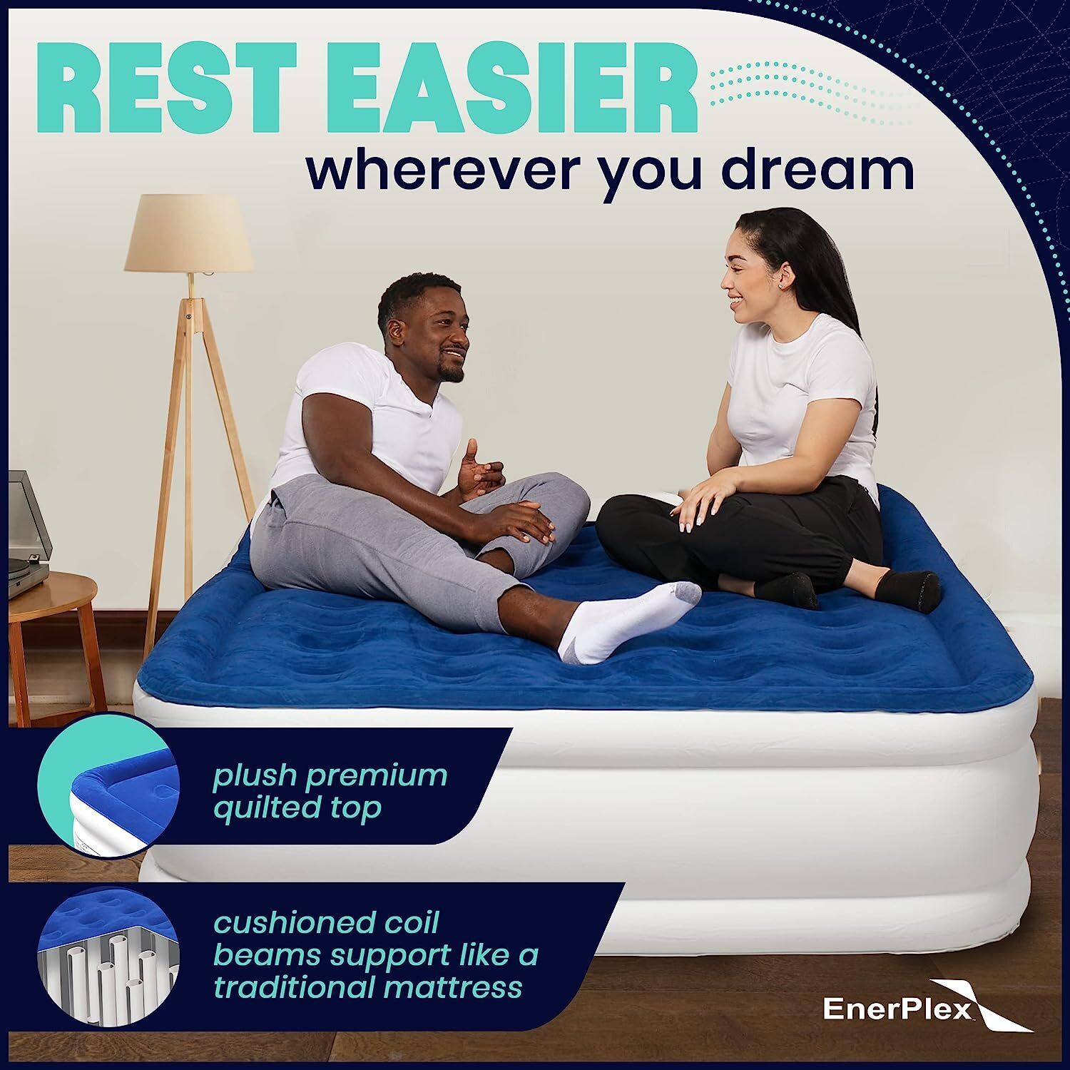 Double Height Inflatable Air Mattress with Built-In Pump