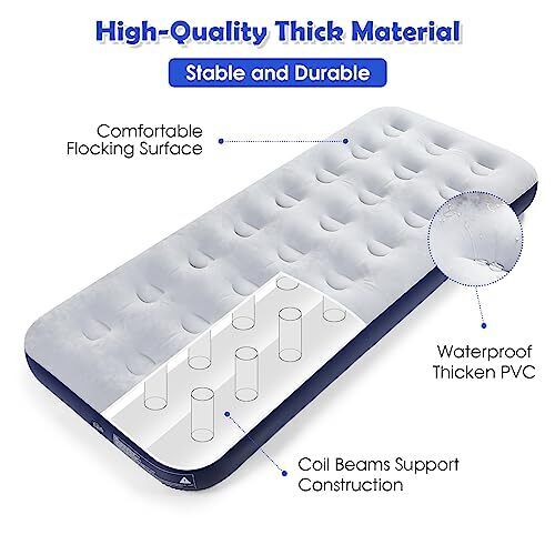Inflatable Camping Air Mattress with Flocked Surface